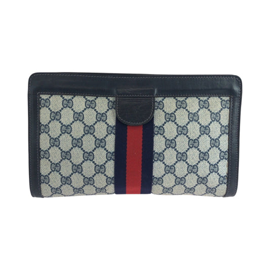Gucci GG Supreme business Sherry line Canvas Navy Gray Clutch Bag