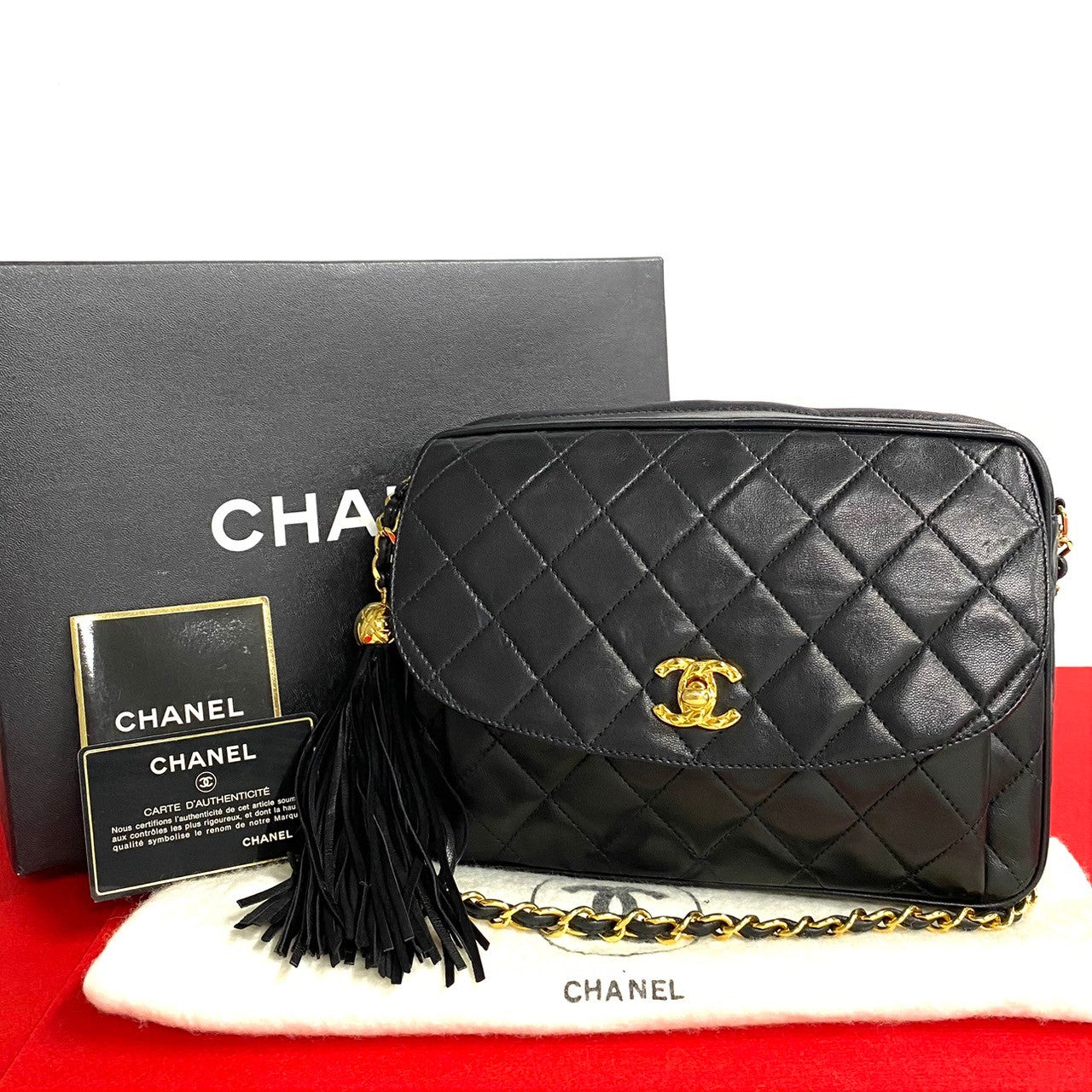 Chanel lambskin COCO Mark Fringe Matrasse Black Jewelry 2