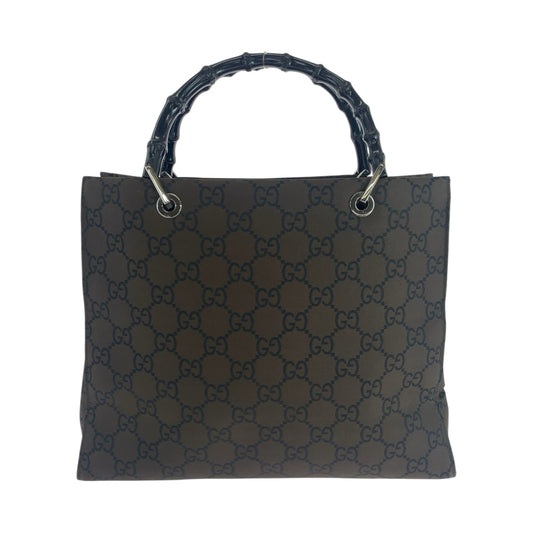 Gucci 002 SilverMetal Bamboo Nylon Black Brown Tote Bag