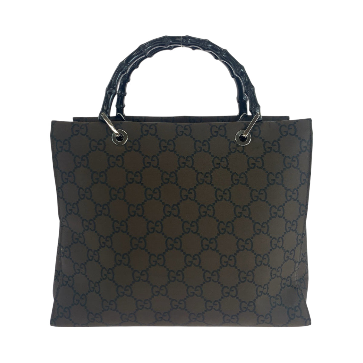 Gucci 002 SilverMetal Bamboo Nylon Black Brown Tote Bag