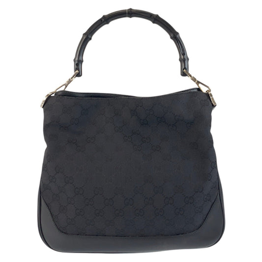 Gucci 001 GG SilverMetal Bamboo Canvas Black Shoulder Bag