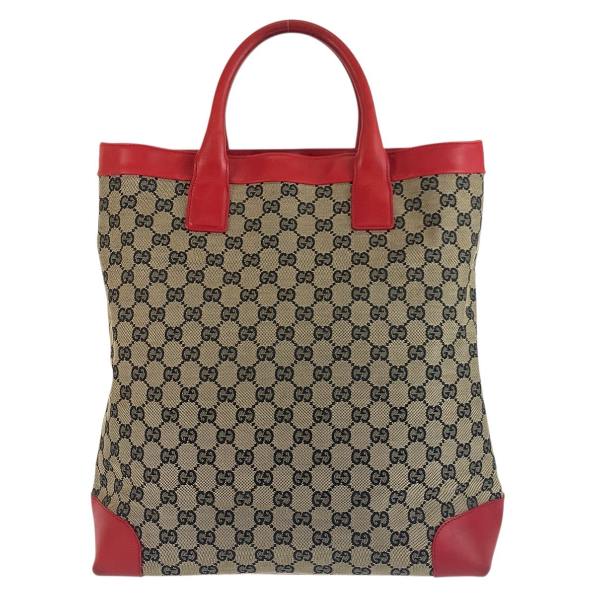 Gucci 002 GG Leather Canvas Beige Red Tote Bag