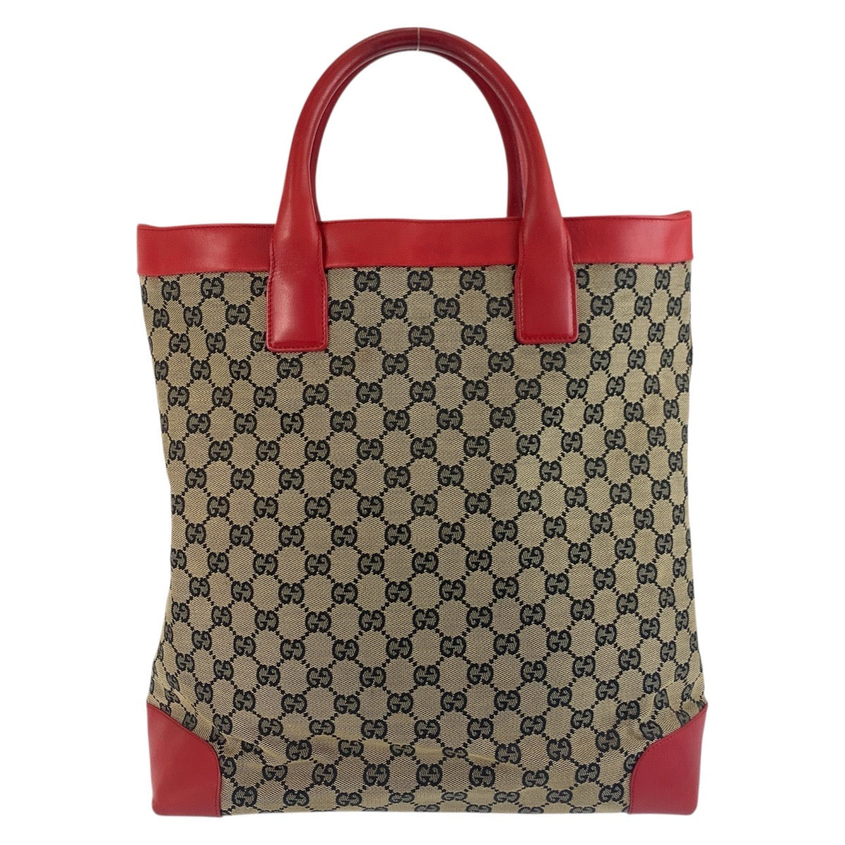 Gucci 002 GG Leather Canvas Beige Red Tote Bag