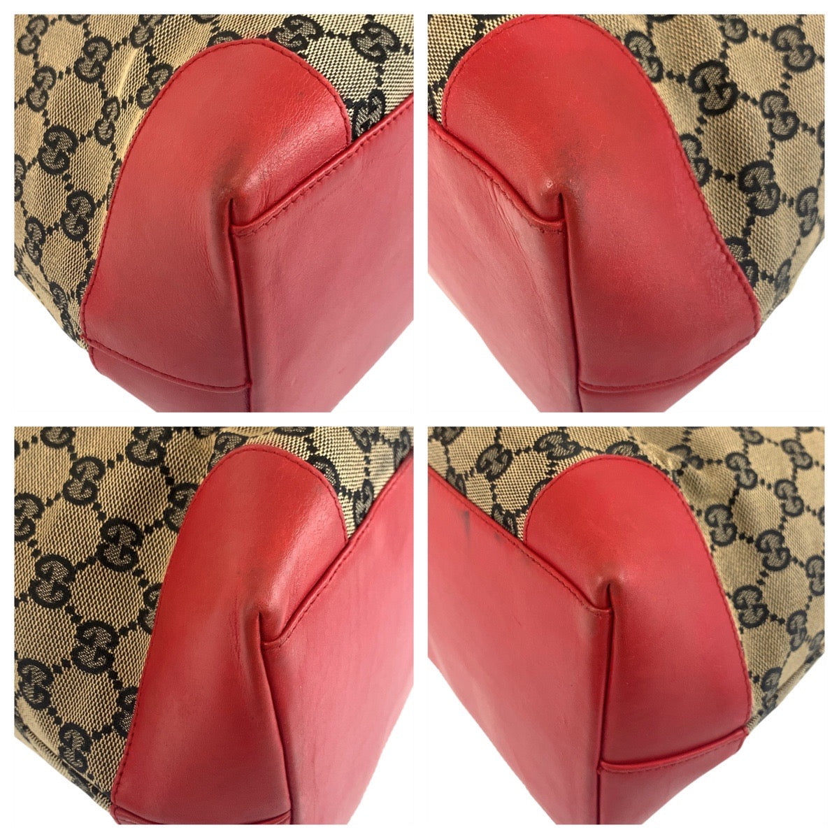 Gucci 002 GG Leather Canvas Beige Red Tote Bag