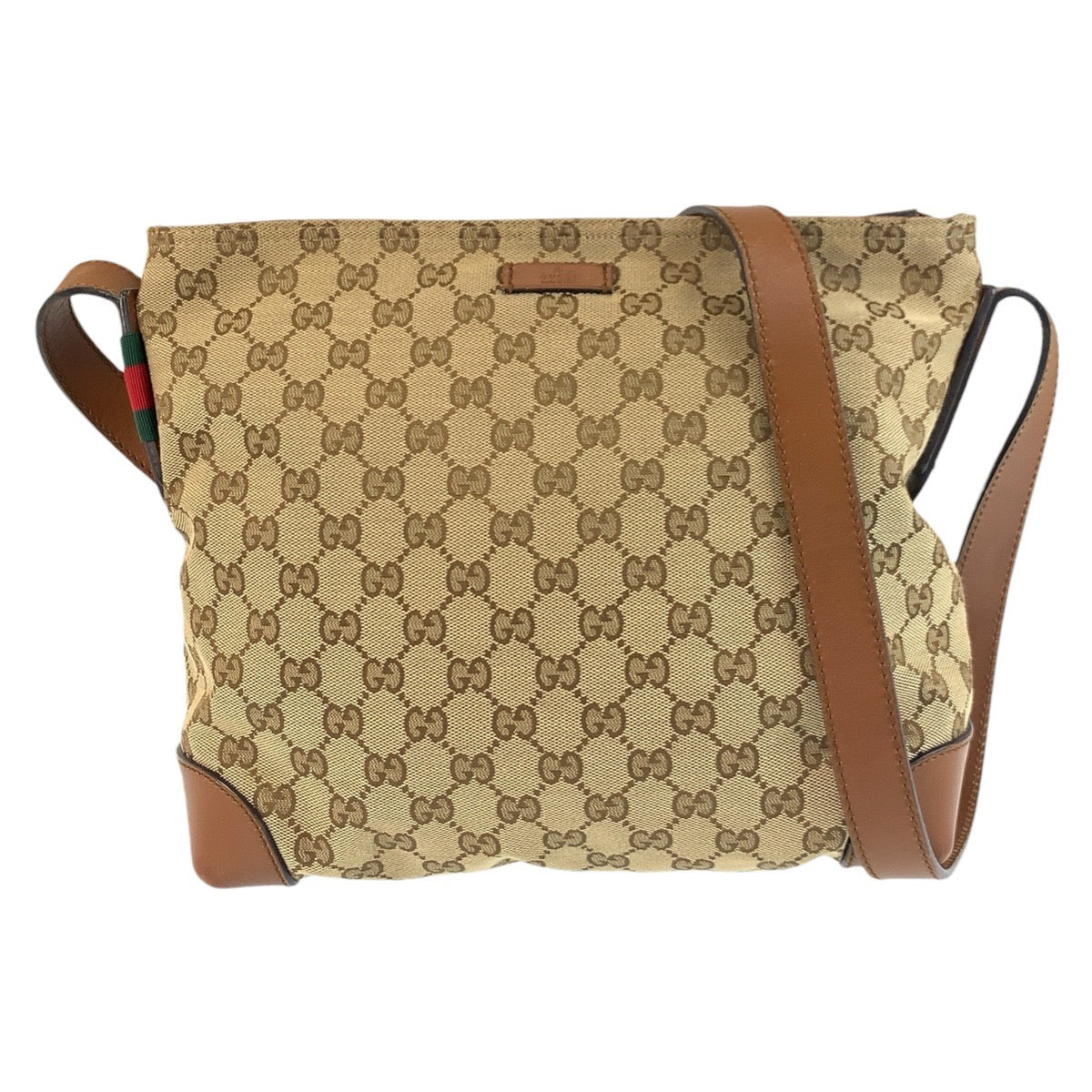Gucci GG , SilverMetal Messenger Leather Canvas Brown Beige Shoulder Bag