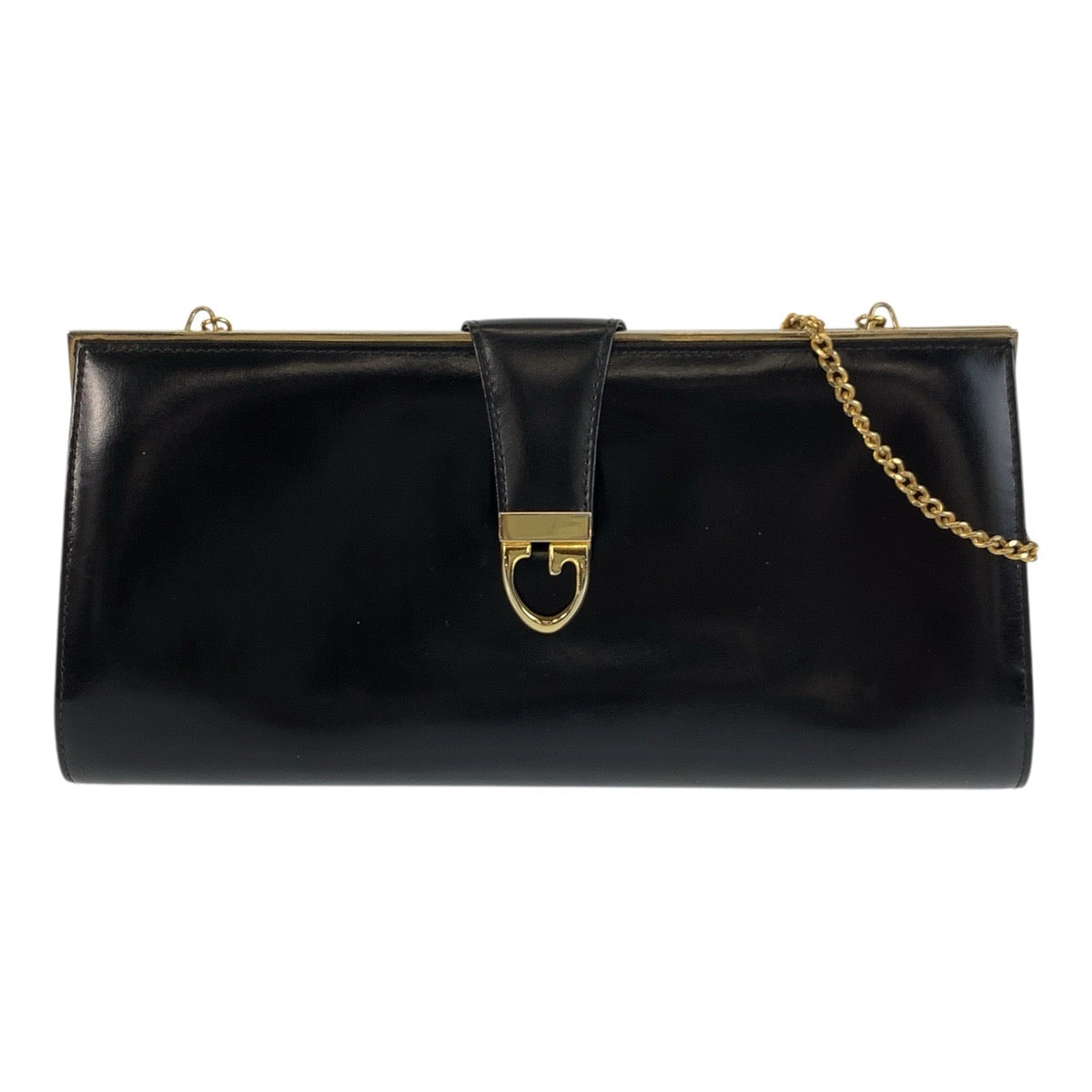 Gucci GoldMetal ChainShoulder Old Leather Black Shoulder Bag