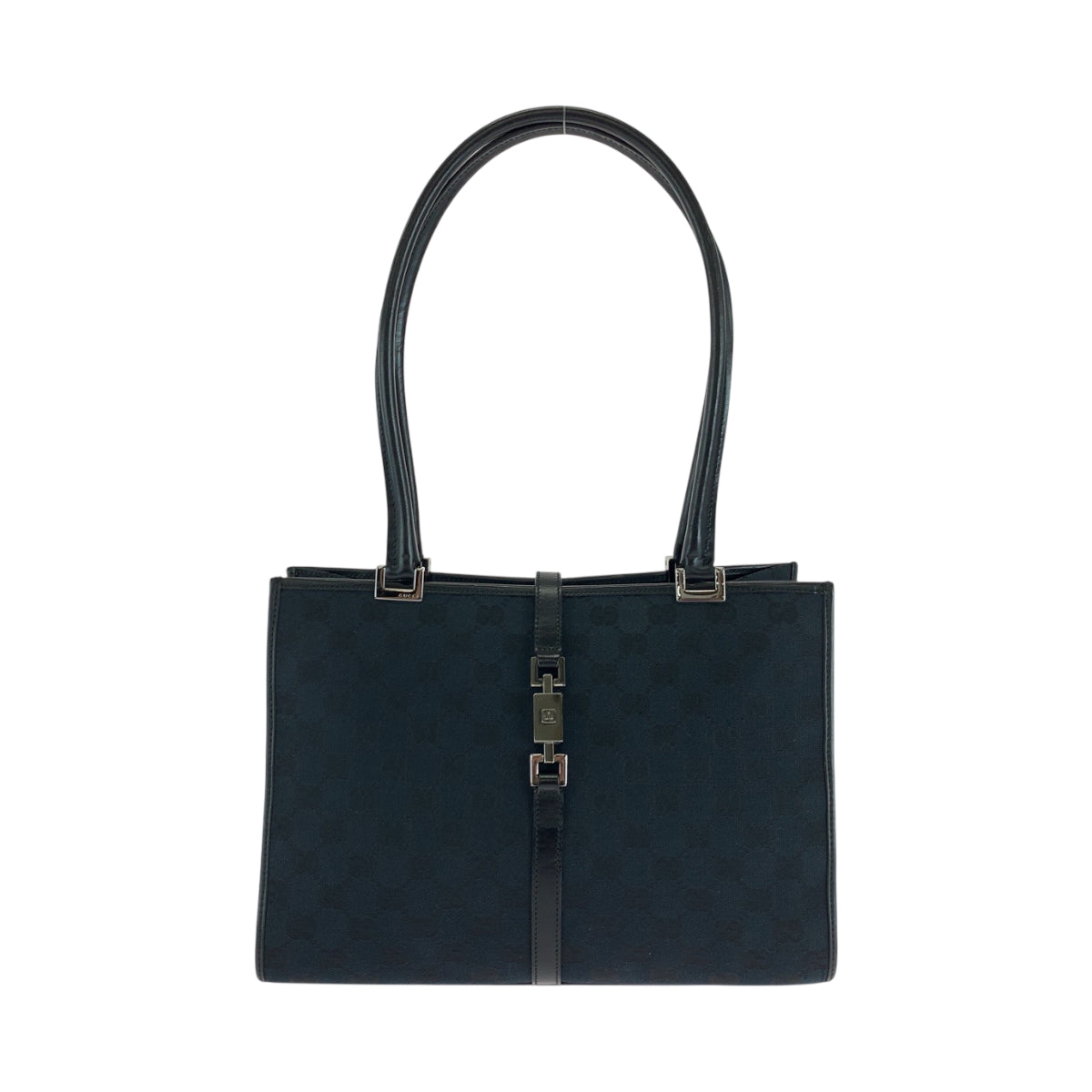 Gucci 002 GG SilverMetal Jackie Canvas Black Shoulder Bag
