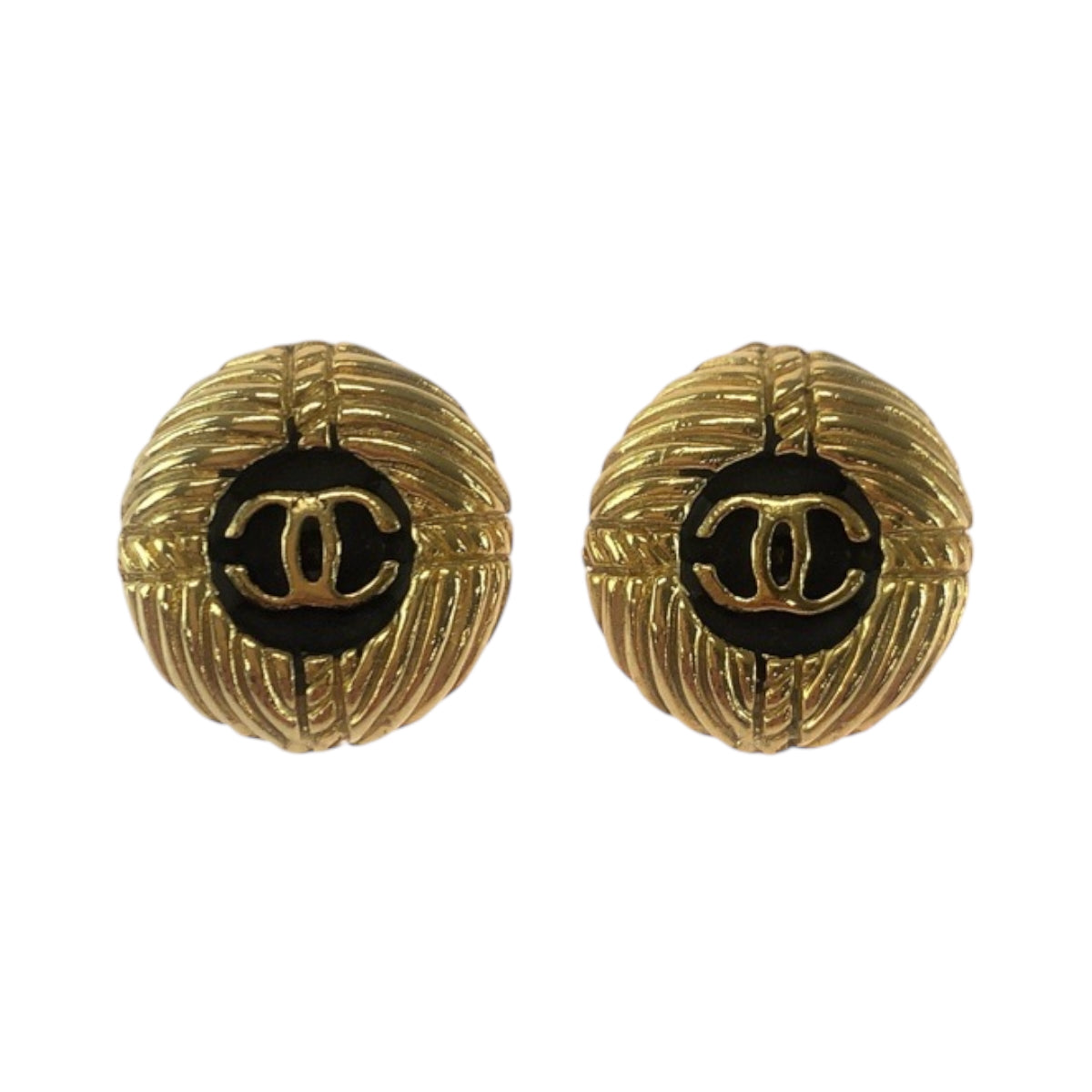 Chanel Pierce plating GoldMetal COCO Mark Black Jewelry