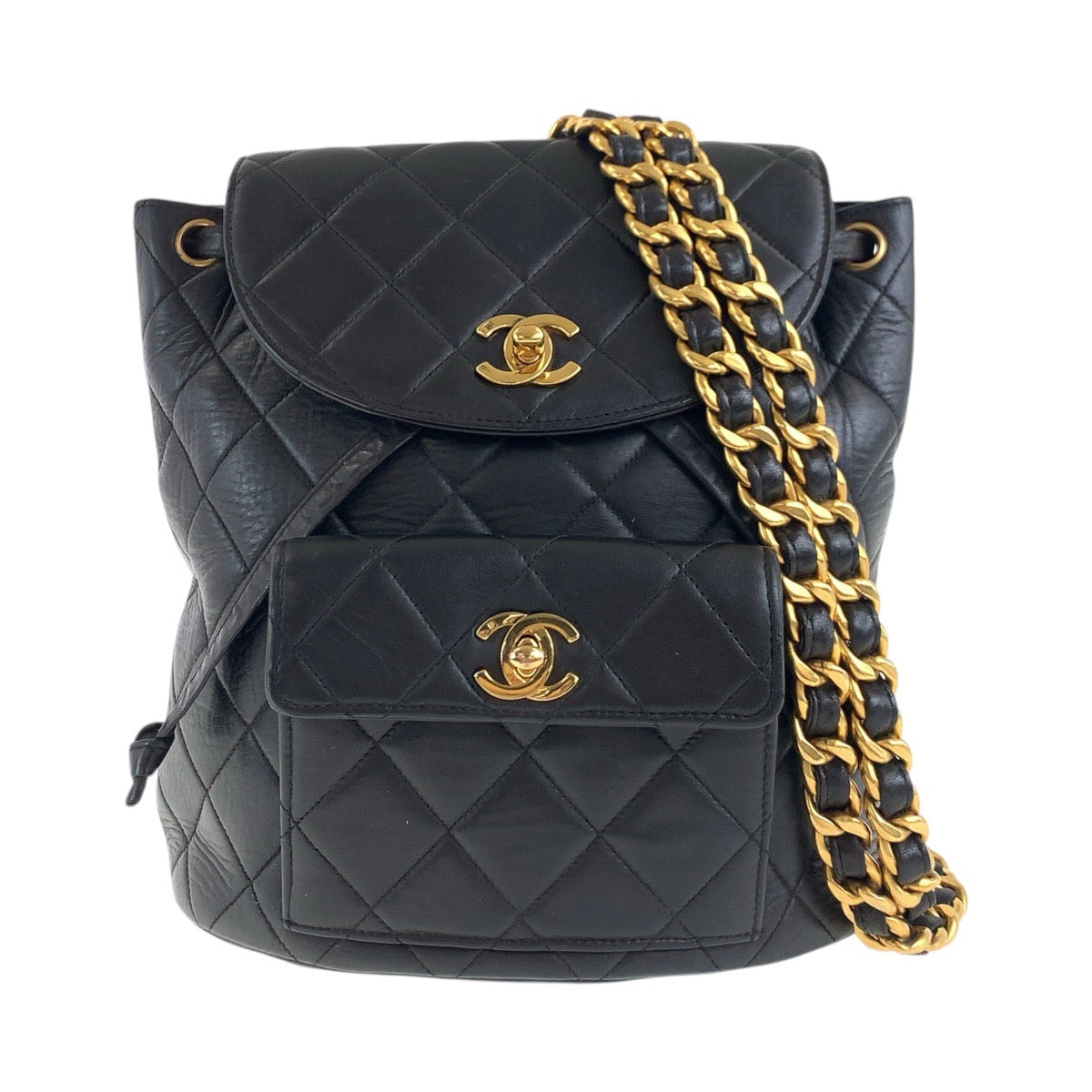 Chanel Backpack lambskin asse Double COCO Mark Black Gold