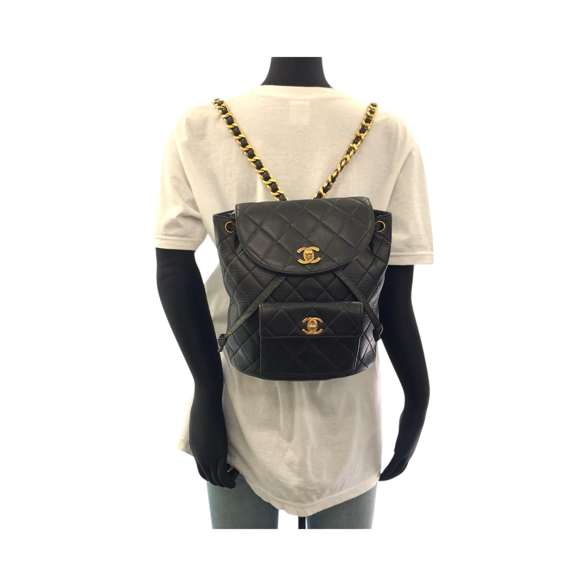 Chanel Backpack lambskin asse Double COCO Mark Black Gold