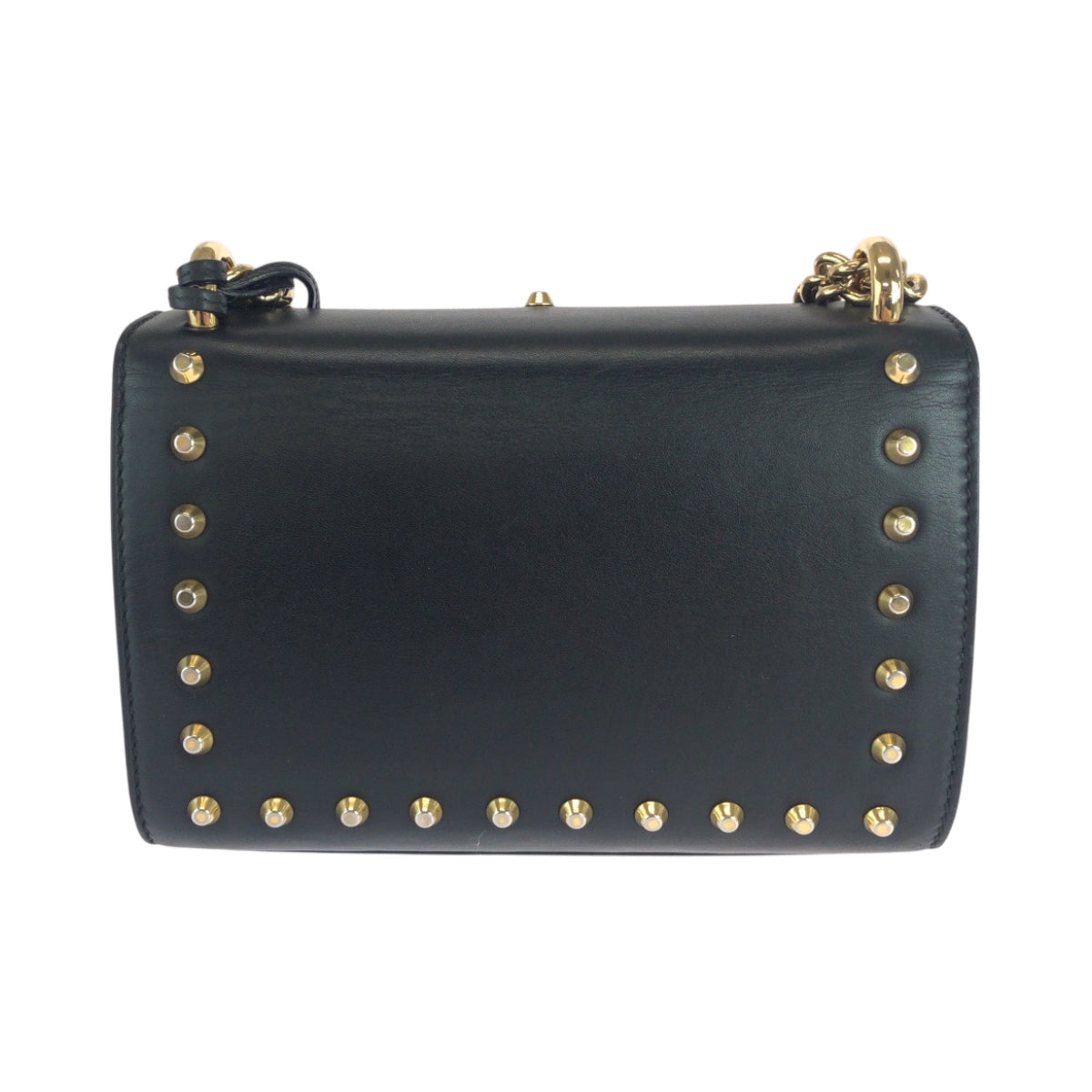 Gucci Metal ChainShoulder Pochette Studs Pearl Leather Black Gold Shoulder Bag