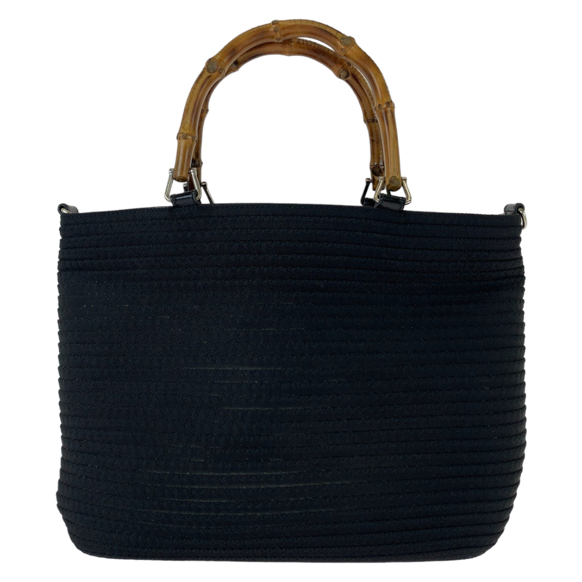 Gucci 000 Leather Canvas Black Silver Tote Bag
