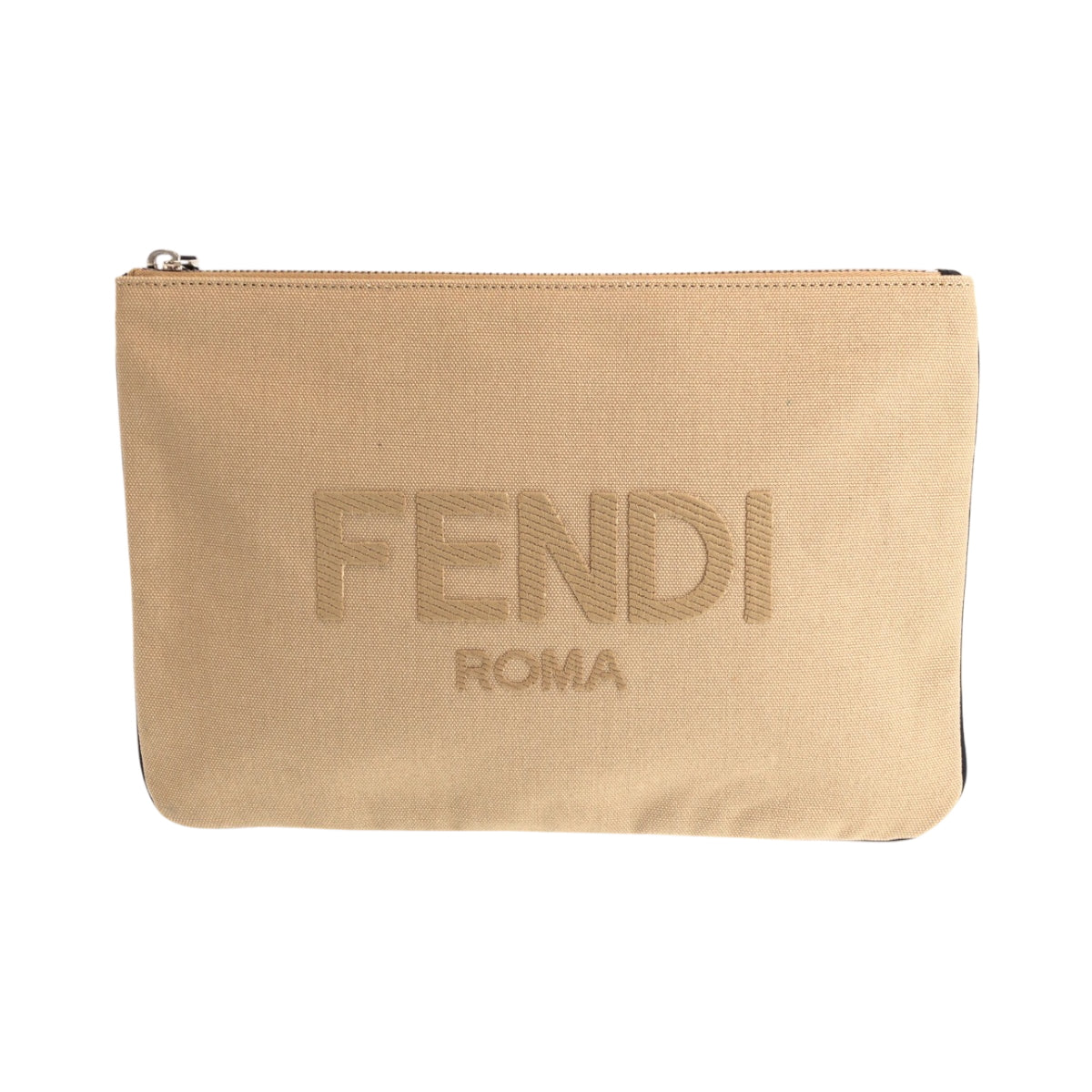 Fendi Clutch Bag Silvermetal Clutch Bag Business Bag Pouch Canvas Beige Logo