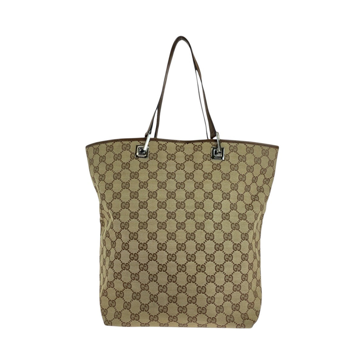 Gucci GG Leather Canvas Brown Beige Shoulder Bag 2