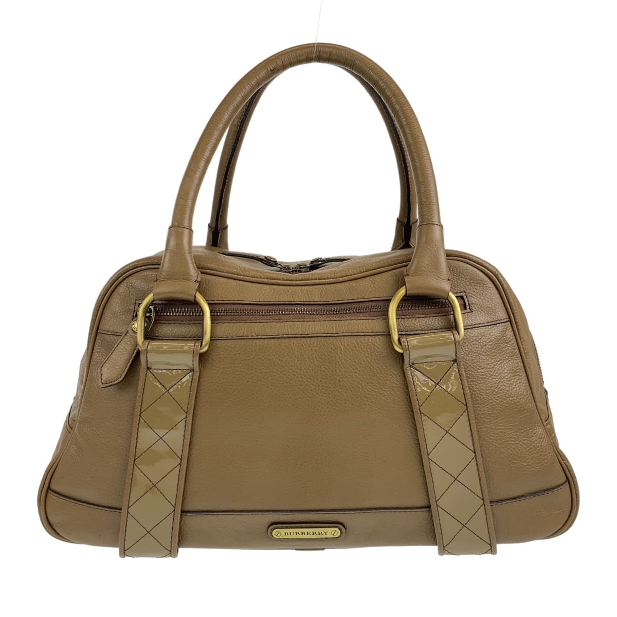 Burberry Khaki Handbag Shoulder Bag Check Pattern Women Leather Metal Brown