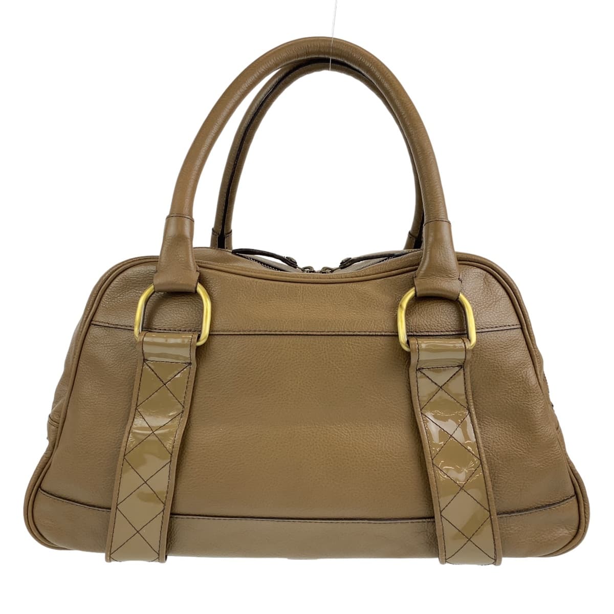 Burberry Khaki Handbag Shoulder Bag Check Pattern Women Leather Metal Brown