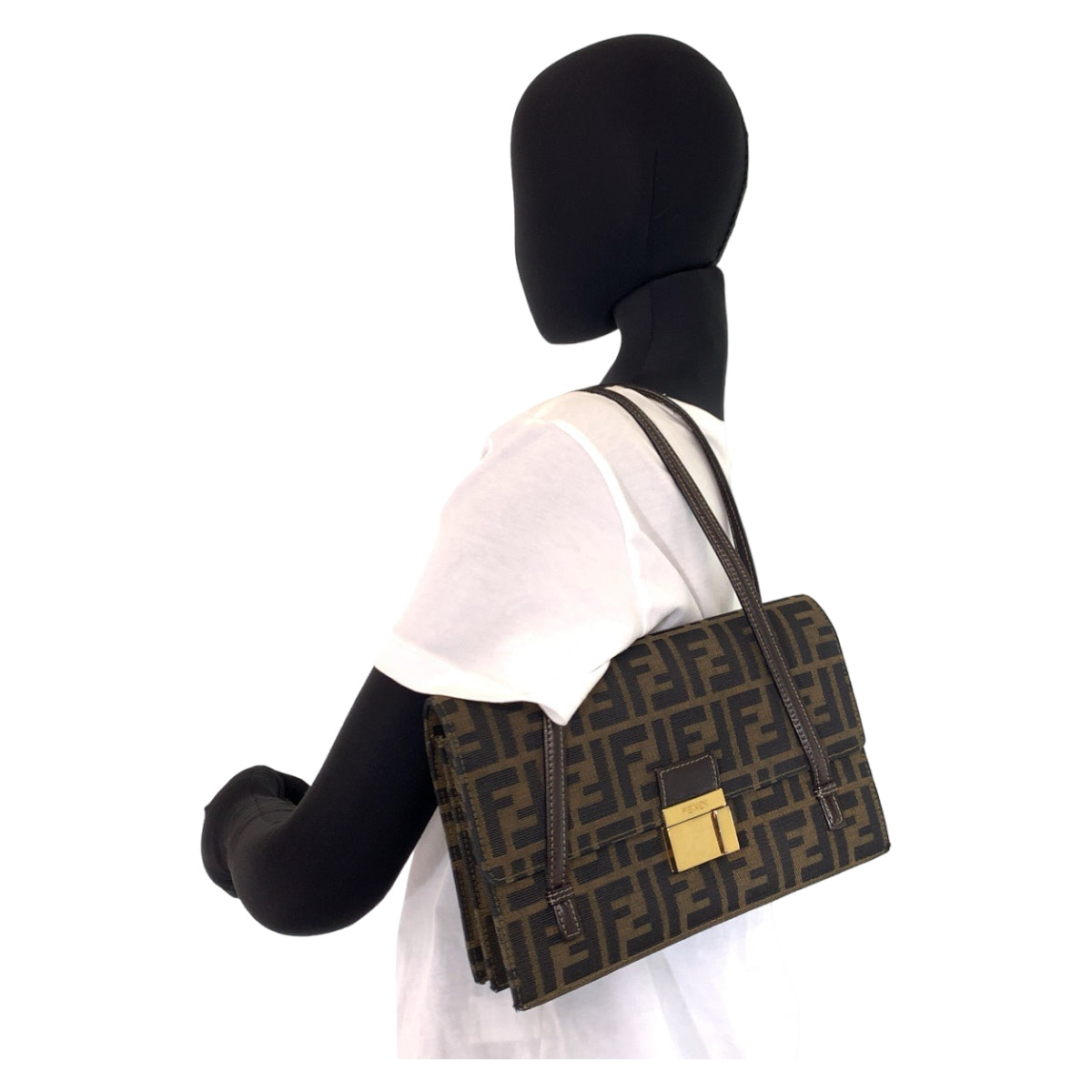 Fendi Shoulder Bag Shoulder Bag Handbag Zucca Pattern Women Canvas Metal Brown
