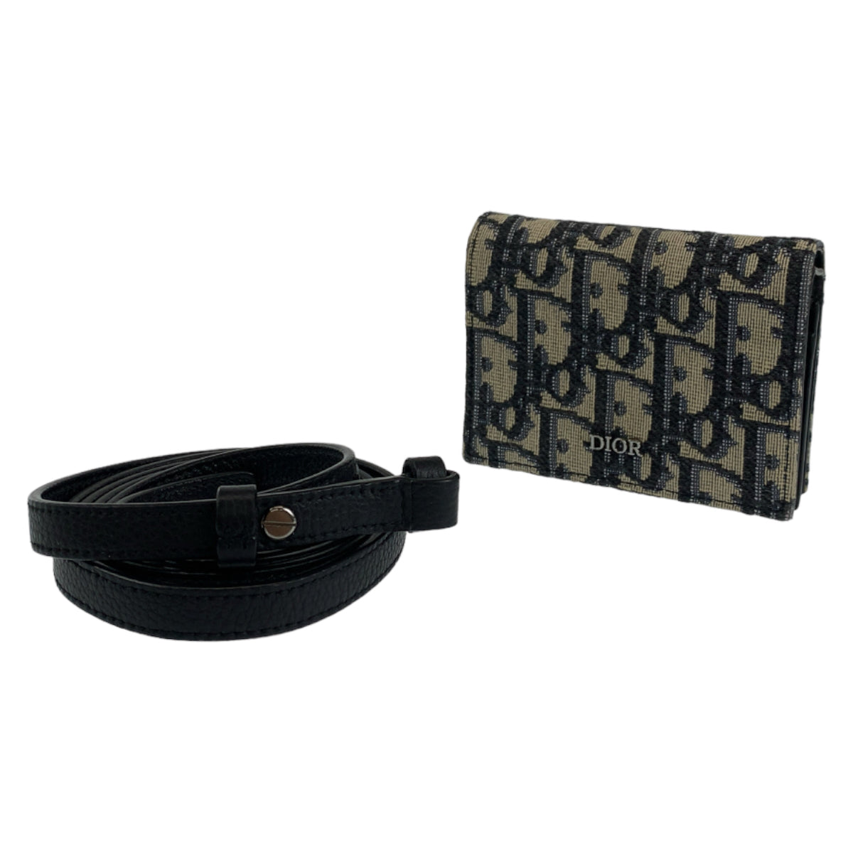 Dior Shoulder Bag Navy Silvermetal Oblique Trotter Canvas