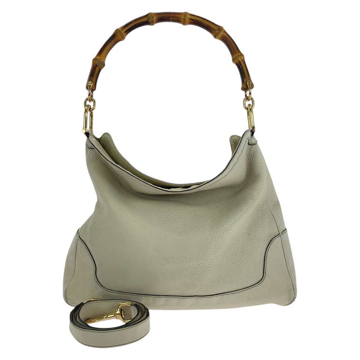 Gucci Ivory Metal 2WAY Bamboo Leather Gold Shoulder Bag