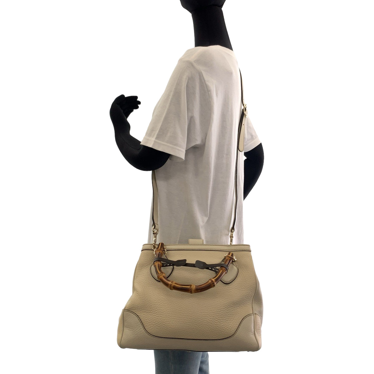 Gucci Ivory Metal 2way Bamboo Leather Brown Gold Shoulder Bag