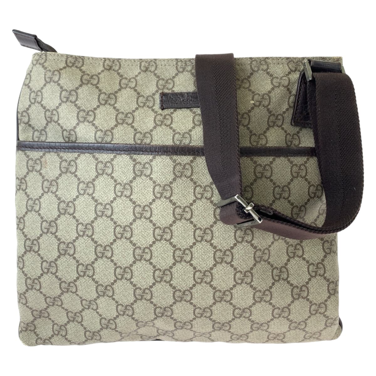 Gucci GG Supreme SilverMetal Messenger Unisex Canvas Brown Beige Shoulder Bag