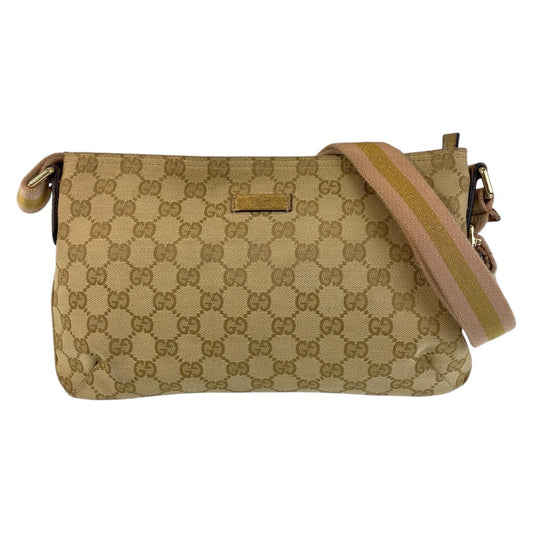 Gucci GG Metal Messenger Sherry line Canvas Beige Pink Gold Shoulder Bag