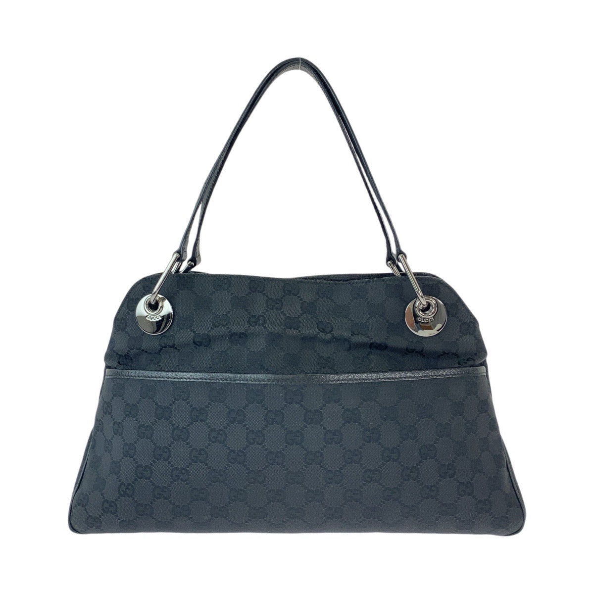 Gucci GG , SilverMetal Leather Canvas Black Shoulder Bag