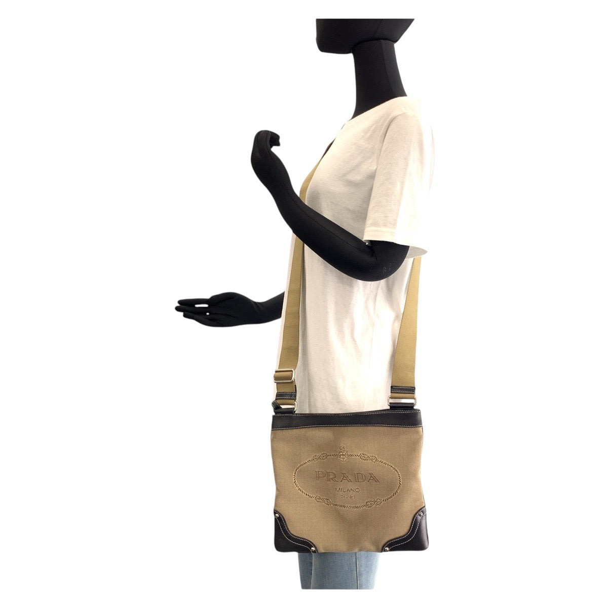 Shoulder Bag , Beige Silvermetal Shoulder Bag Leather Canvas