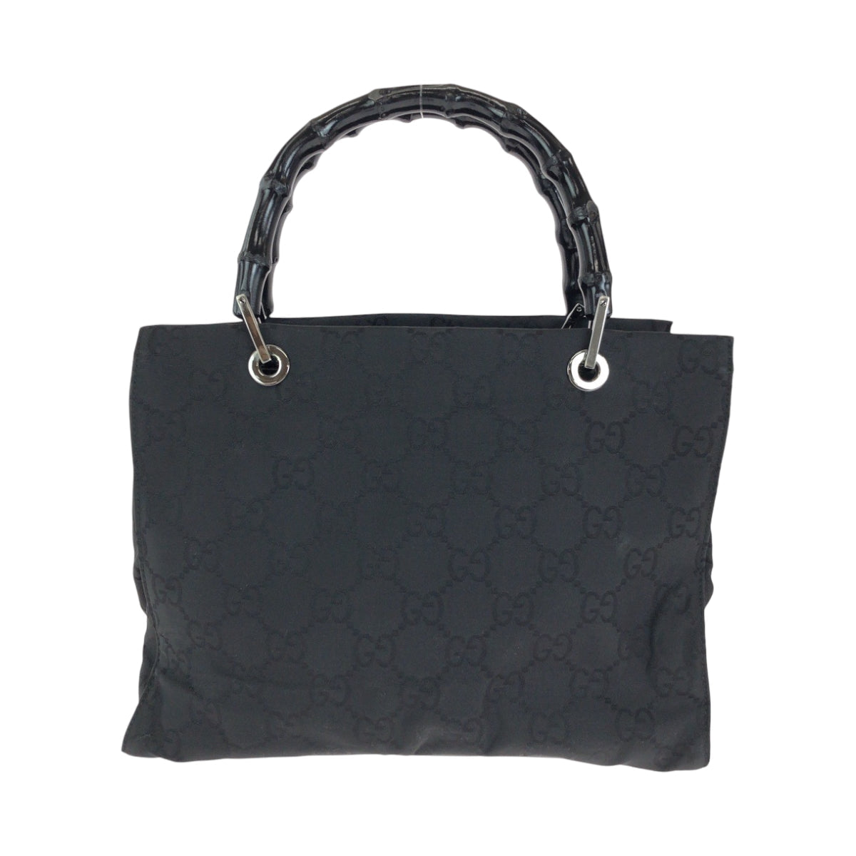 Gucci 002 GG SilverMetal Bamboo Canvas Black Tote Bag