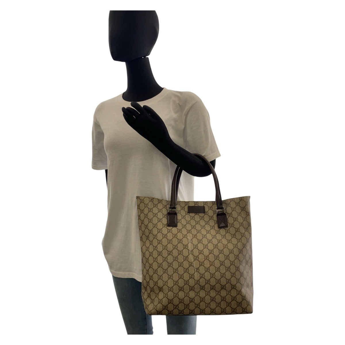 Gucci GG Supreme Leather Canvas Brown Tote Bag