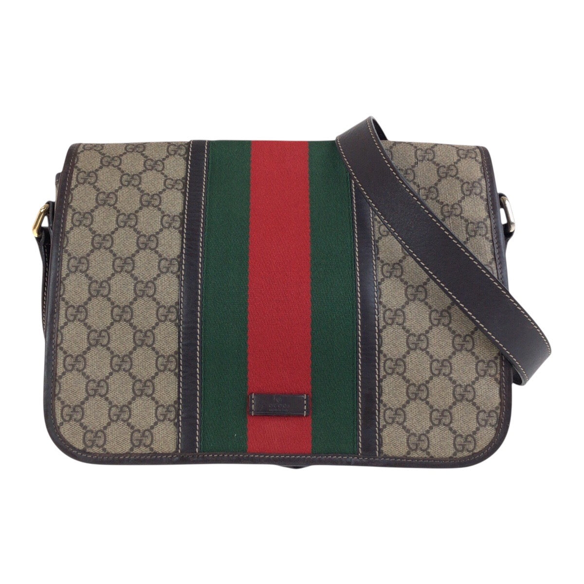 Gucci GG Supreme Metal Unisex Sherry Canvas Brown Beige Gold Crossbody Bag
