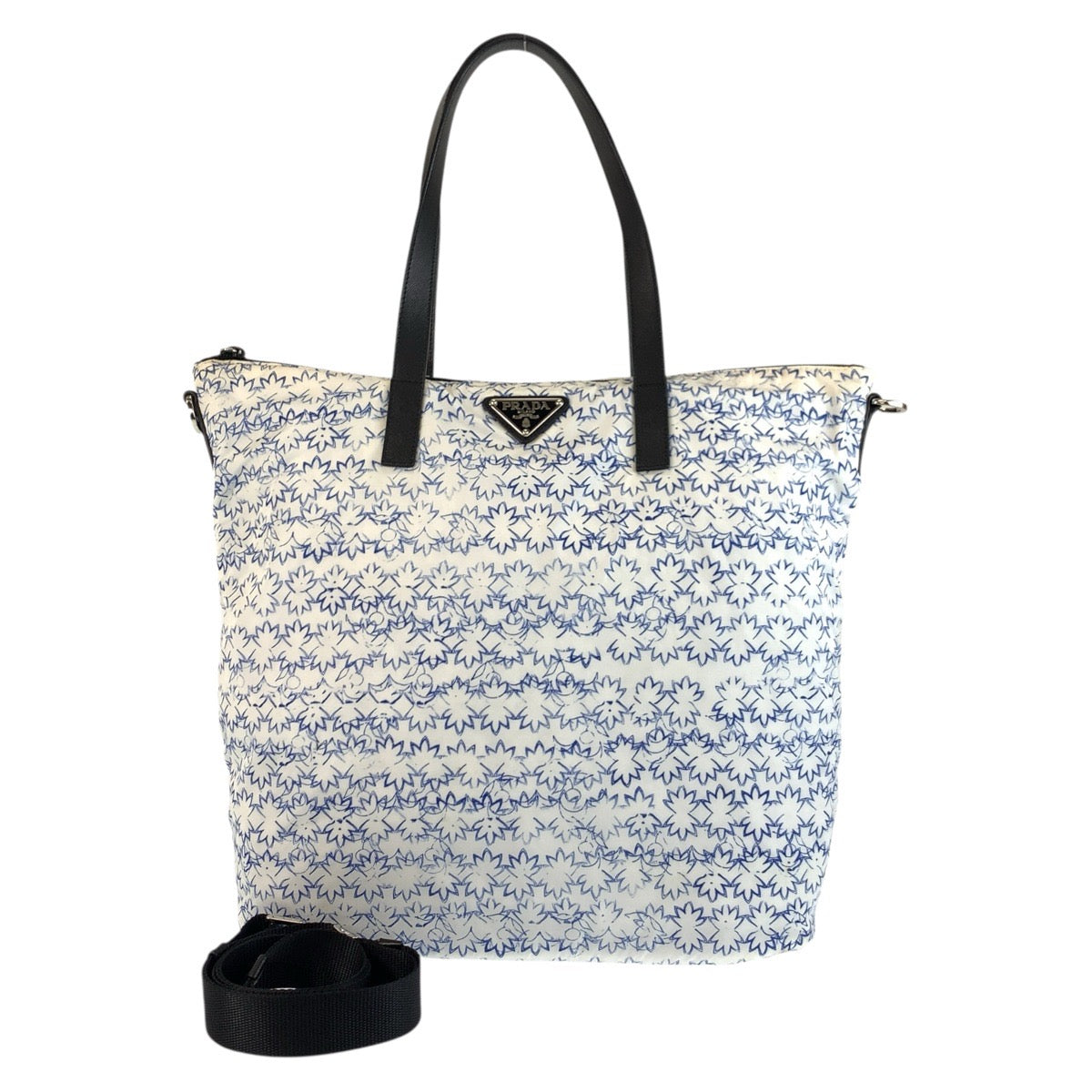 Tote Bag , White Blue Tote Bag Leather Nylon Shoulder Bag