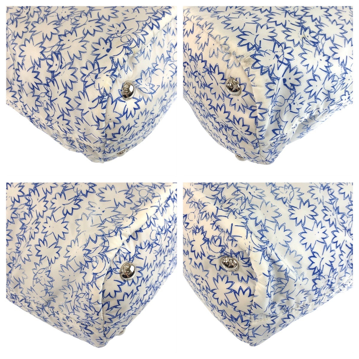 Tote Bag , White Blue Tote Bag Leather Nylon Shoulder Bag