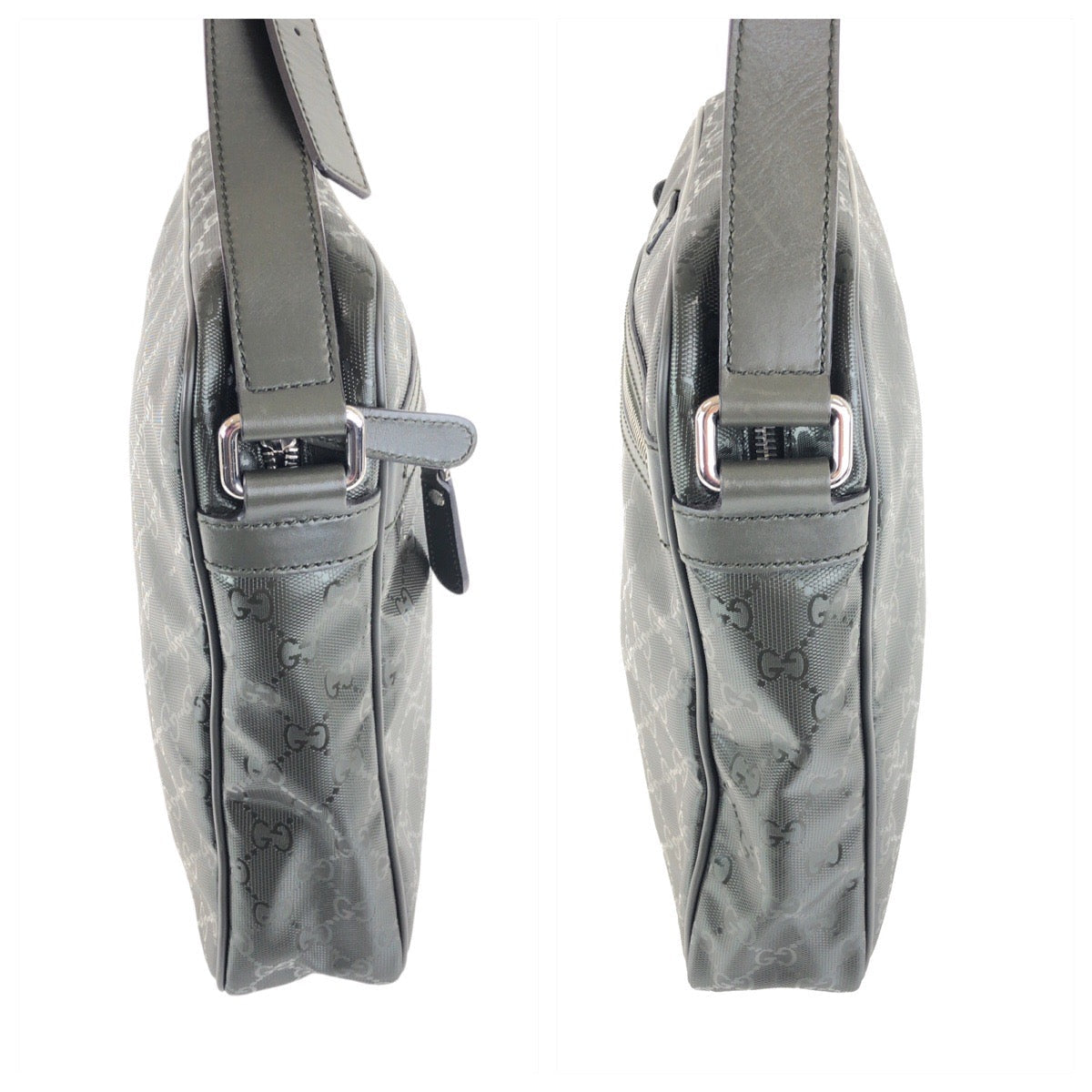 Gucci Khaki Metal GG implementation Leather Silver Shoulder Bag