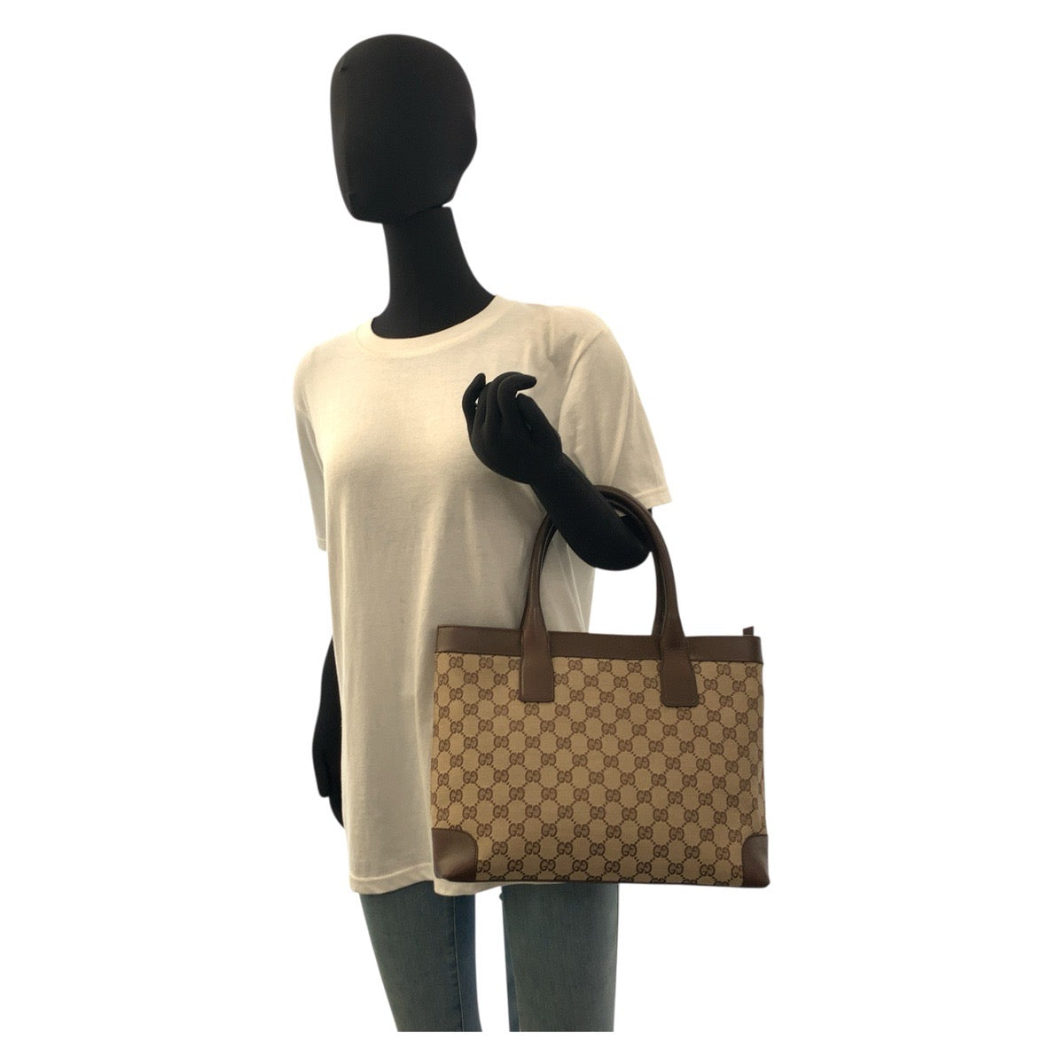 Gucci 002 GG Leather Canvas Brown Beige Tote Bag