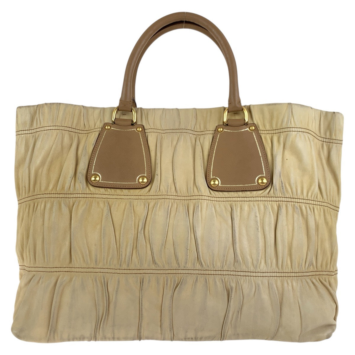 Tote Bag Metal Tote Bag Shoulder Bag Leather Beige Safiano Women