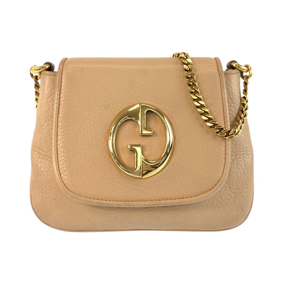 Gucci Metal ChainShoulder Pochette Double G Leather Beige Gold Shoulder Bag