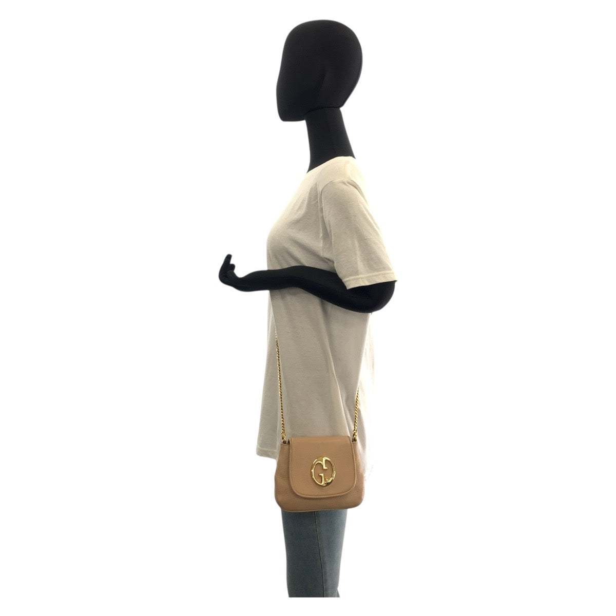 Gucci Metal ChainShoulder Pochette Double G Leather Beige Gold Shoulder Bag