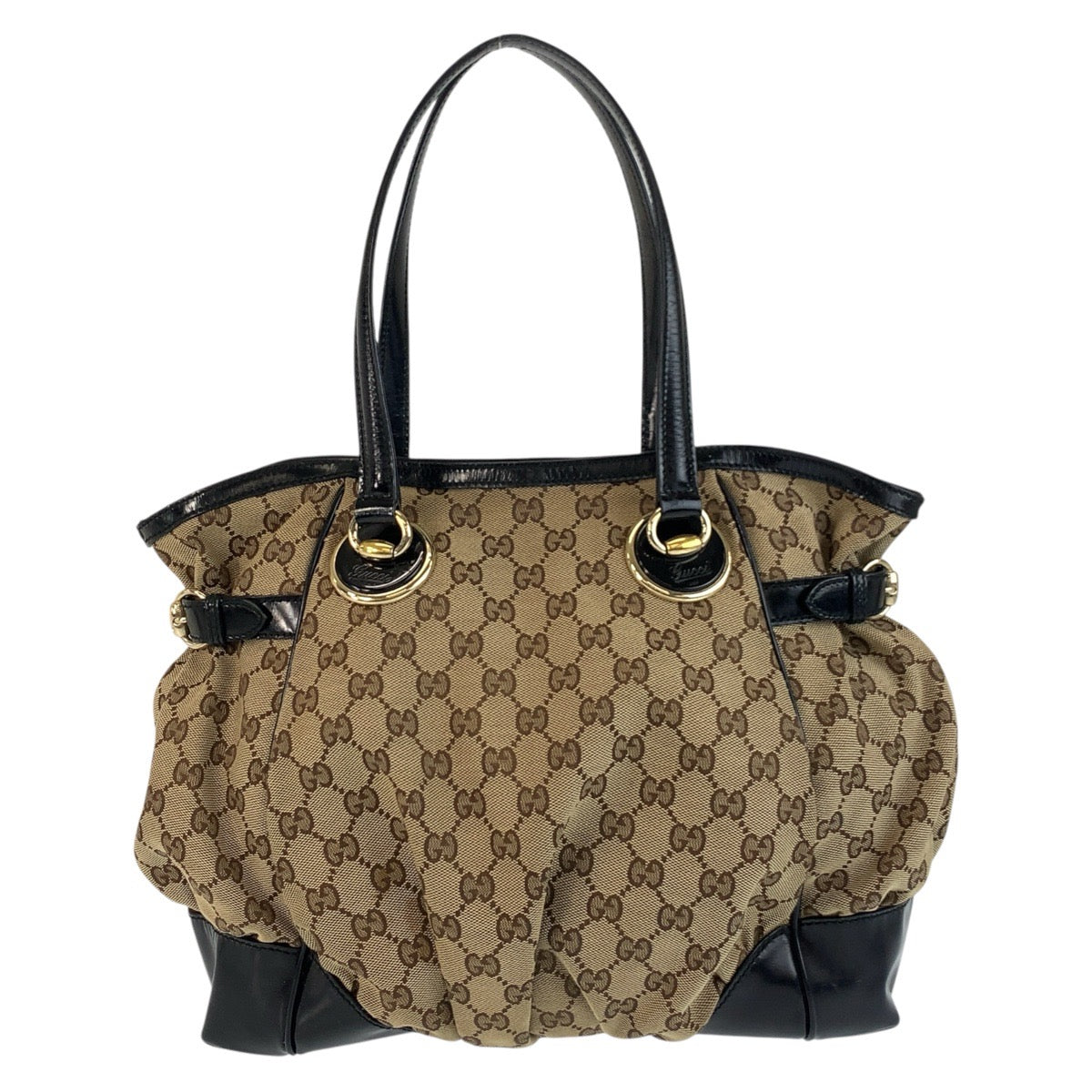 Gucci GG , Gold Metal Leather Canvas Black Beige Shoulder Bag