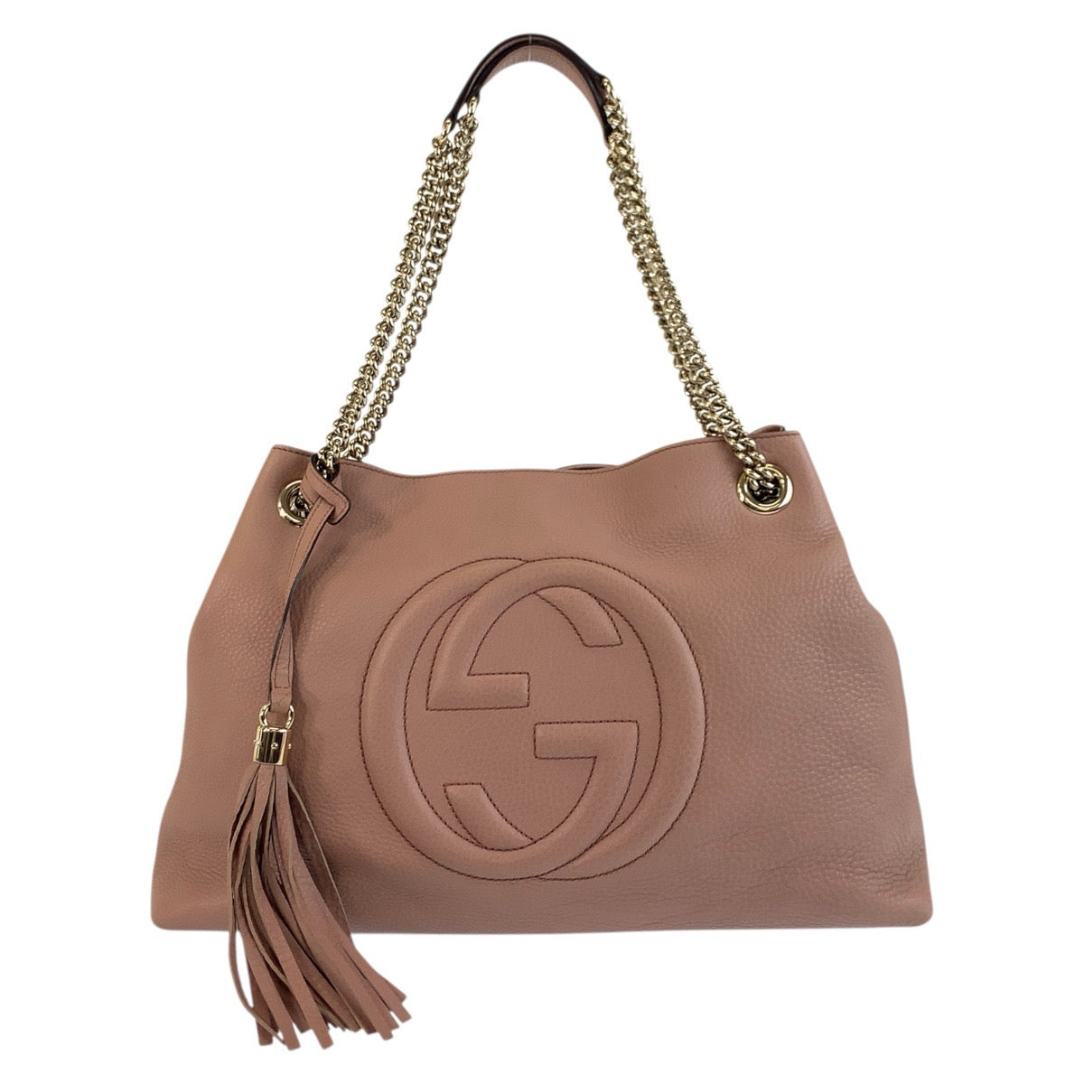 Gucci Metal ChainShoulder Soho Leather Beige Pink Gold Shoulder Bag
