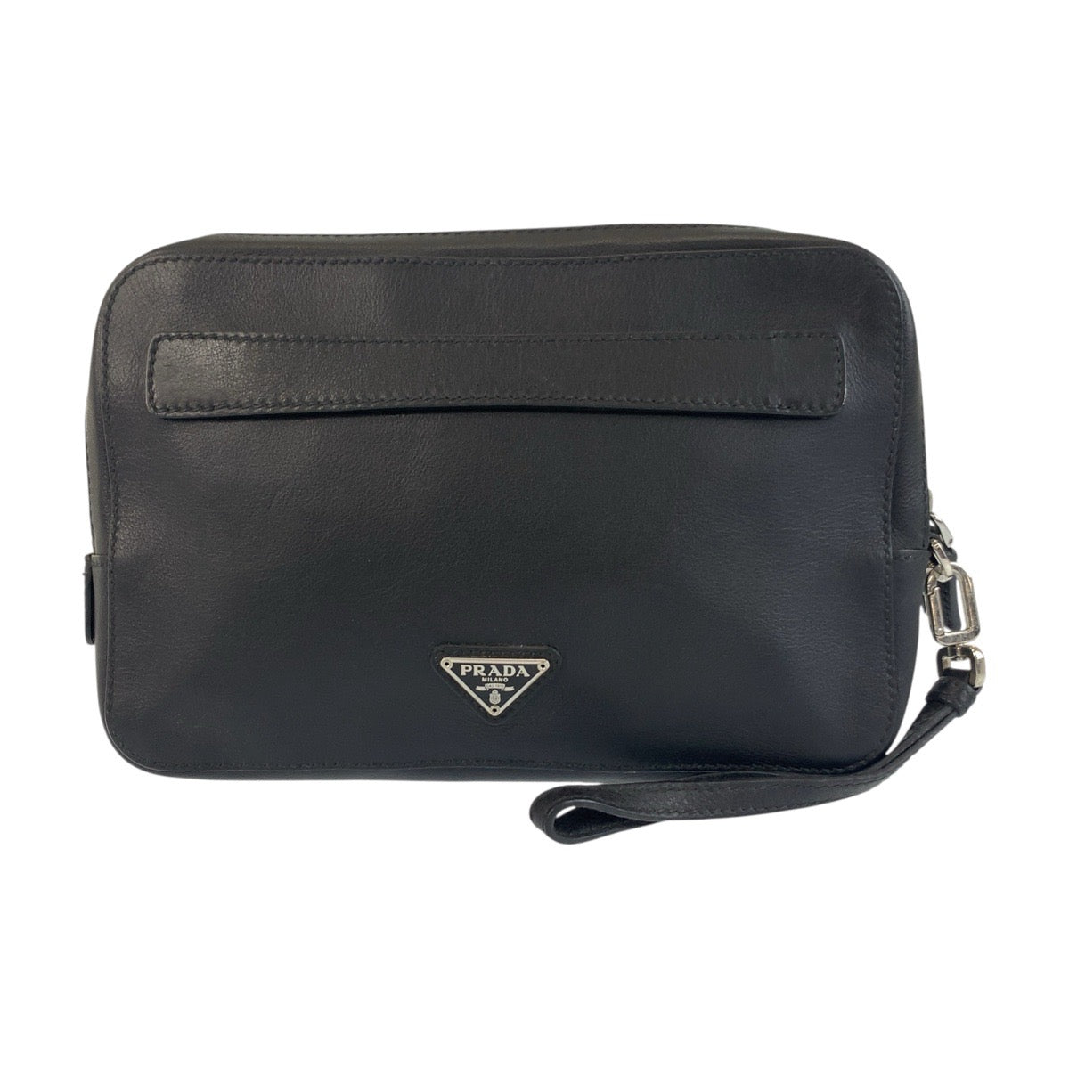 Prada Triangle Plate Clutch Bag Leather Logo