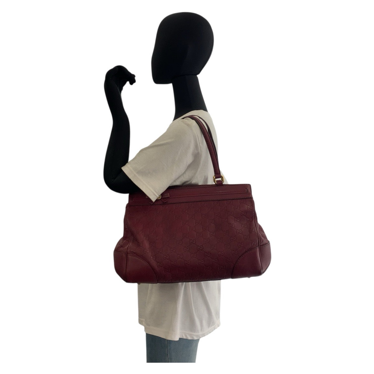 Gucci Wine Metal Guccisima Mayfair Leather Red Gold Shoulder Bag