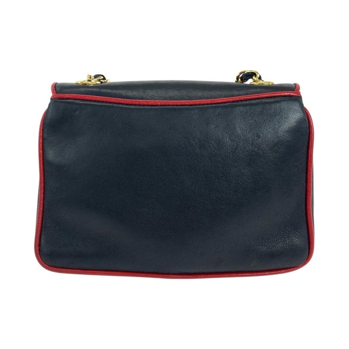 Chanel lambskin Navy O Mark Red Gold Pochette Clutch Bag