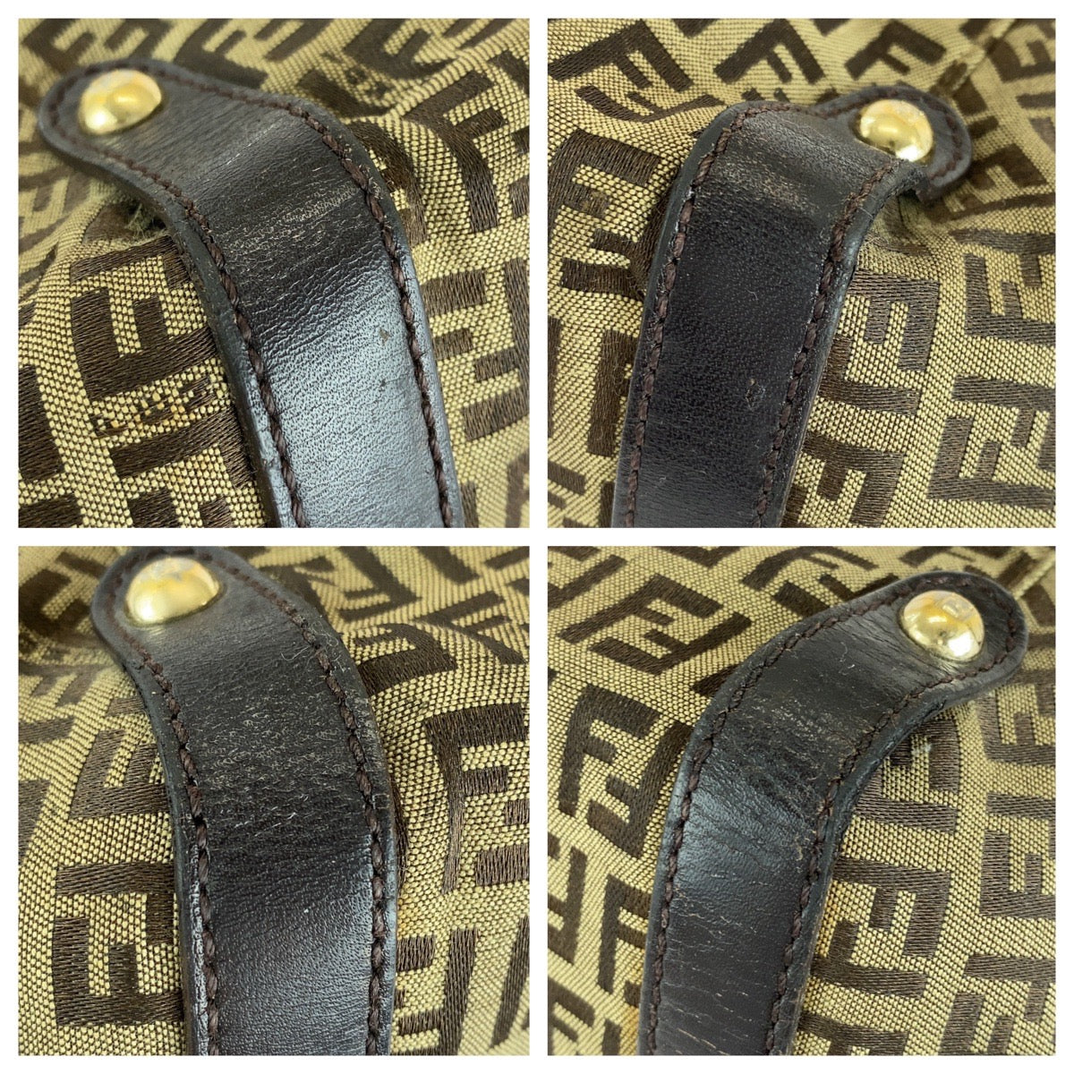 Fendi Zucchino 2Way Bag Leather Canvas Travel Bag