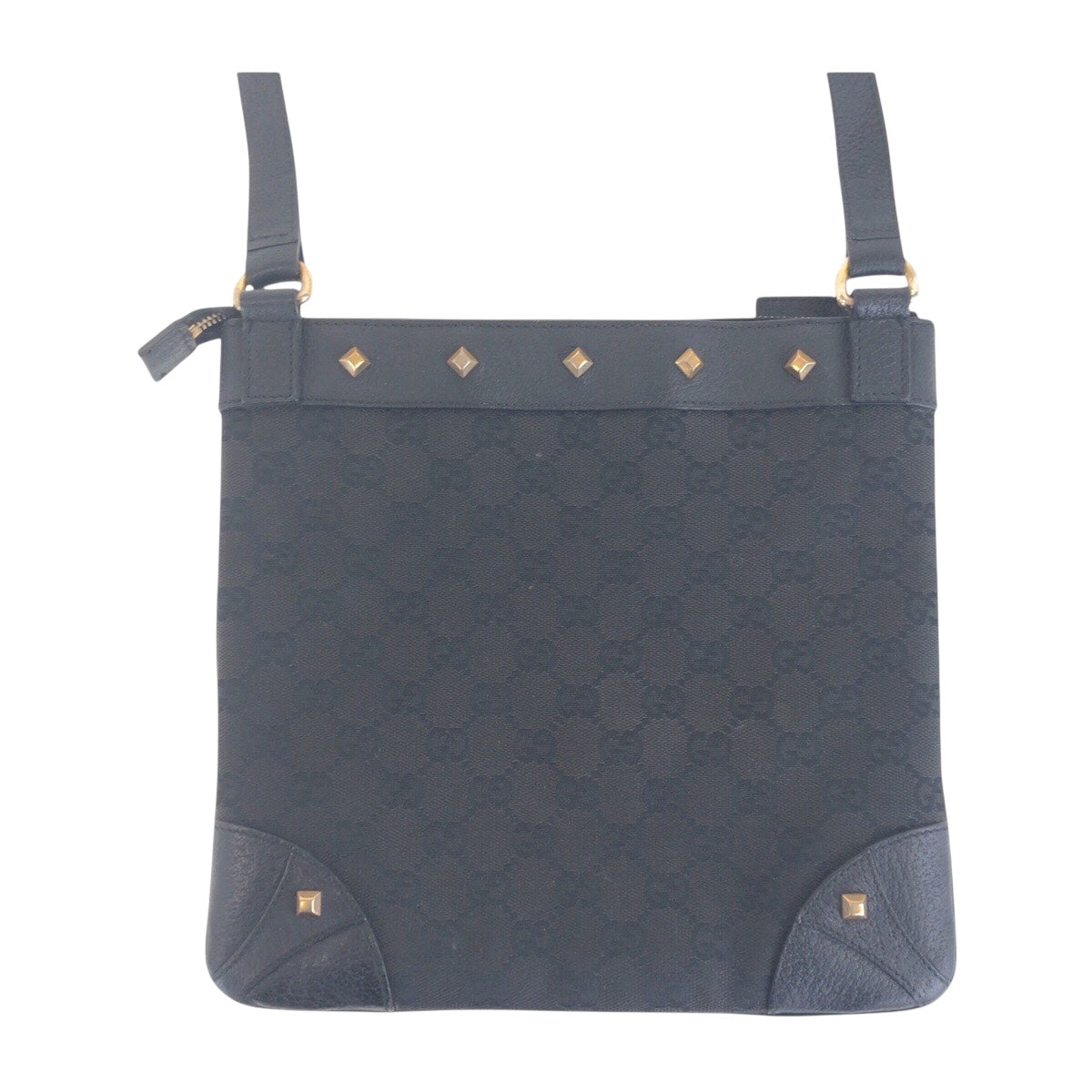 Gucci GG , GoldMetal pochette Studs Leather Canvas Black Shoulder Bag