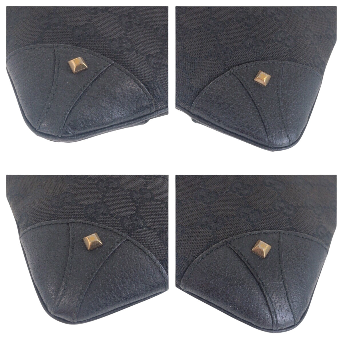 Gucci GG , GoldMetal pochette Studs Leather Canvas Black Shoulder Bag