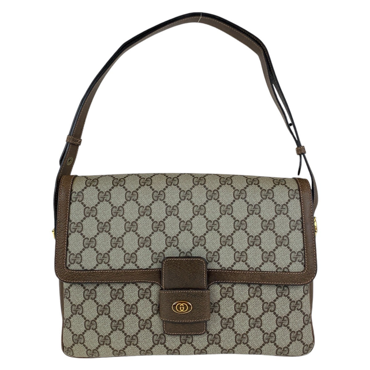 Gucci 14 01 GG Supreme , Leather Canvas Brown Gold Shoulder Bag