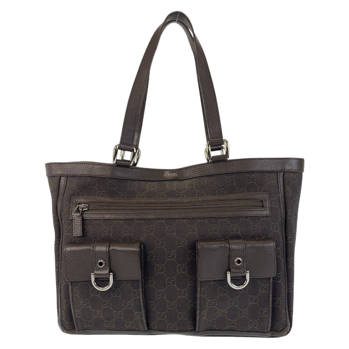 Gucci GG , Metal Abbey Leather Canvas Brown Silver Shoulder Bag