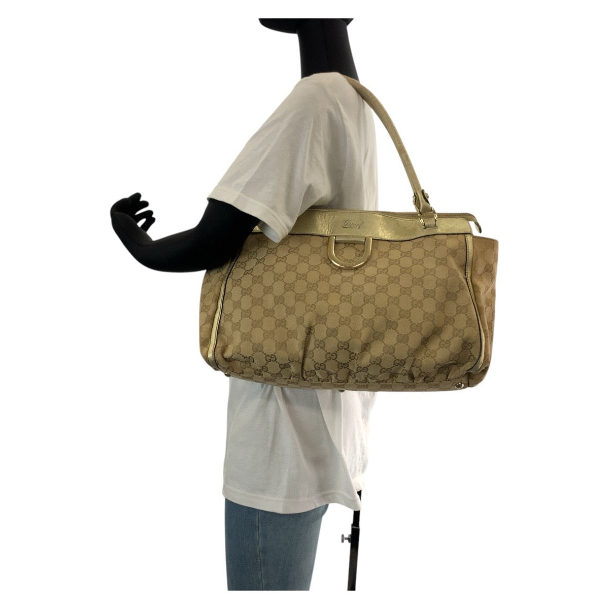 Gucci GG , Abbey Leather Canvas Beige Gold Shoulder Bag