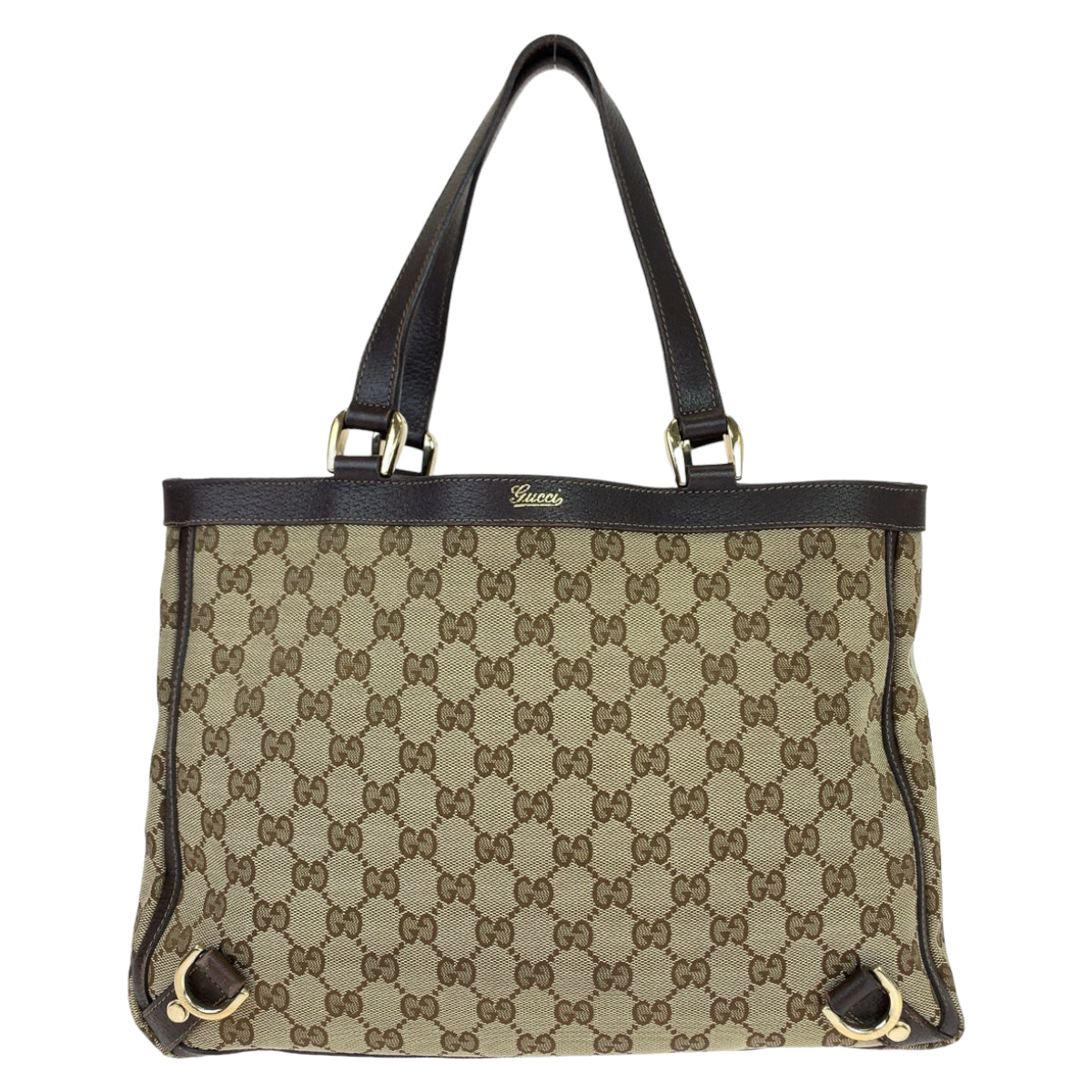 Gucci GG , Gold Metal Abbey Leather Canvas Brown Beige Shoulder Bag